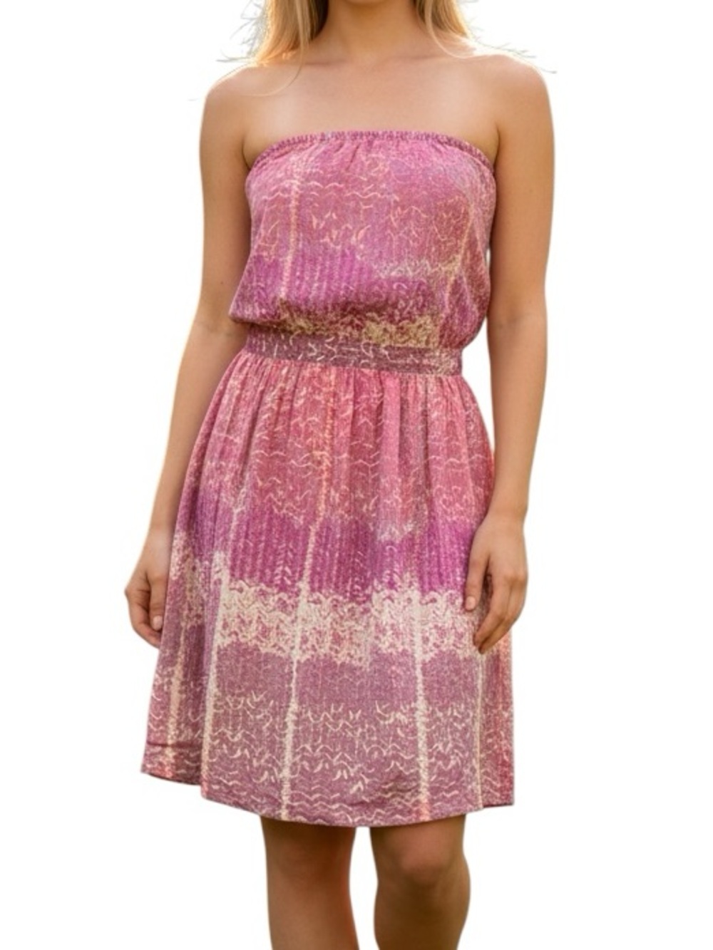 ECOTE: Strapless Abstract Tie Back Dress - Size Large